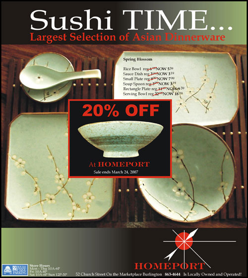 sushi time ad 20% off all asianware sale ends March 24th 2007